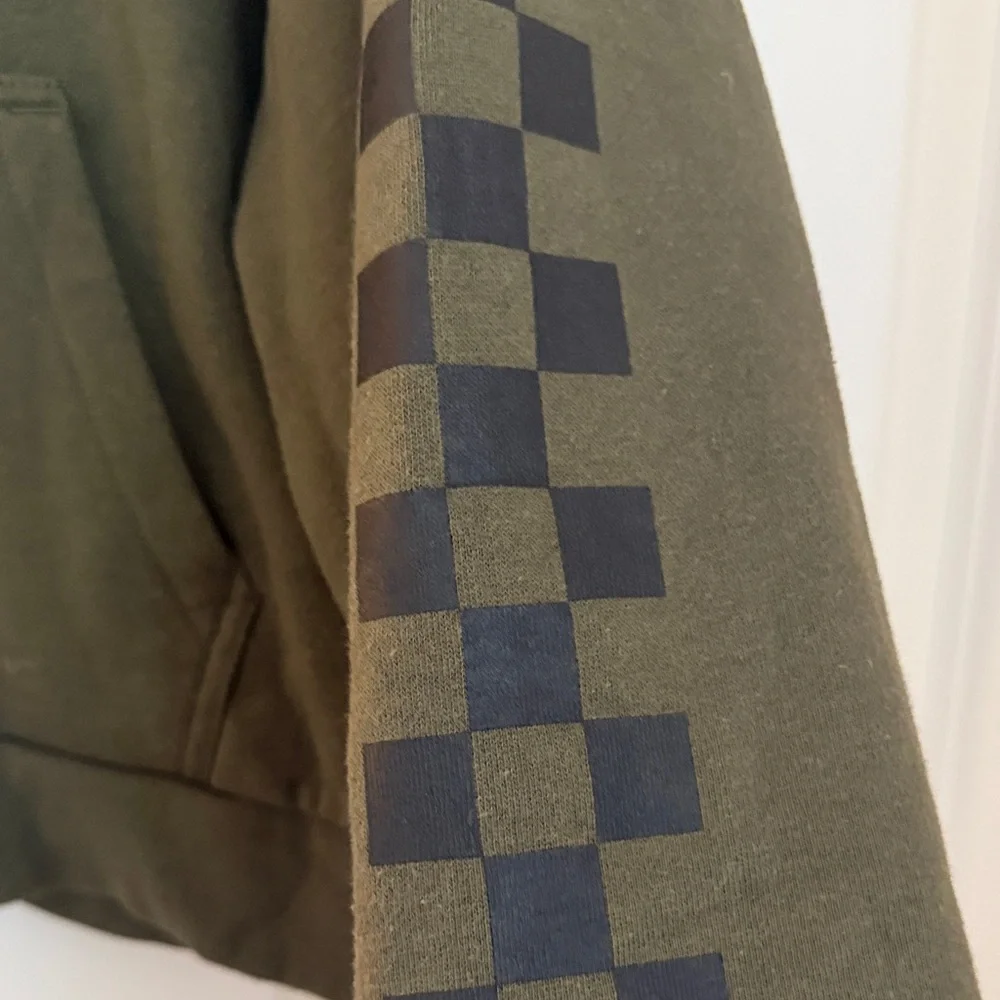 Vans Olive Green Hoodie with Black Checkered Sleeve - Picture 5 of 5